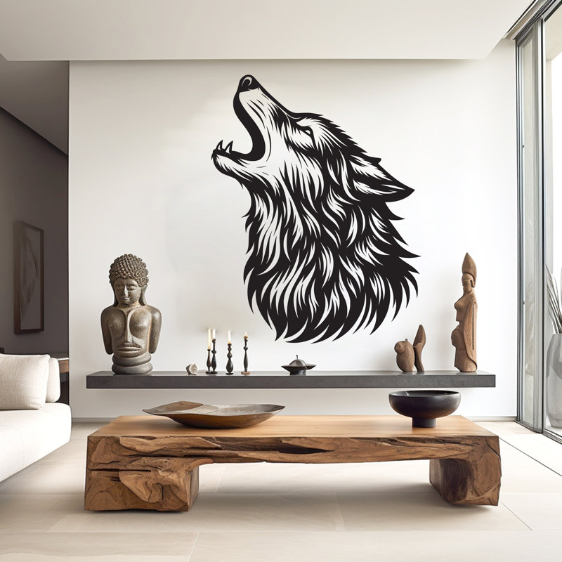Adhésif décoratif loup, art mural loup, décoration murale chambre loup, autocollant loup, H 22 po x l 17 po, Vert
