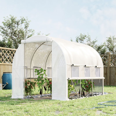 Grande serre extérieure de 10 pi x 7 pi 7 po avec couverture en PE solide, portes à glissière et fenêtres en filet ventilées, grilles de circulation d'air imperméables
