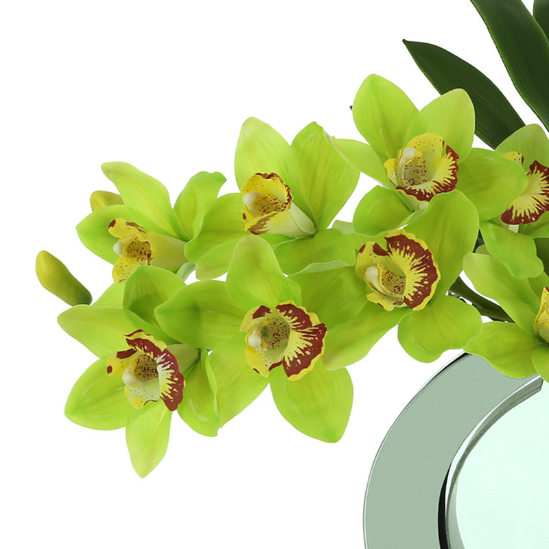 Modern Orchid Arrangement in Mirrored Glass Vase, Green