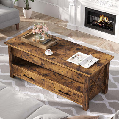 Coffee Table, 47.2"" Lift Top Coffee Table with 2 Storage Drawers and Hidden Compartment, Farmhouse Center Table with Wooden Lift Tabletop, for Living -  Millwood Pines, 8BBFA5D7340E4BF3A5A3C5567AE8A899