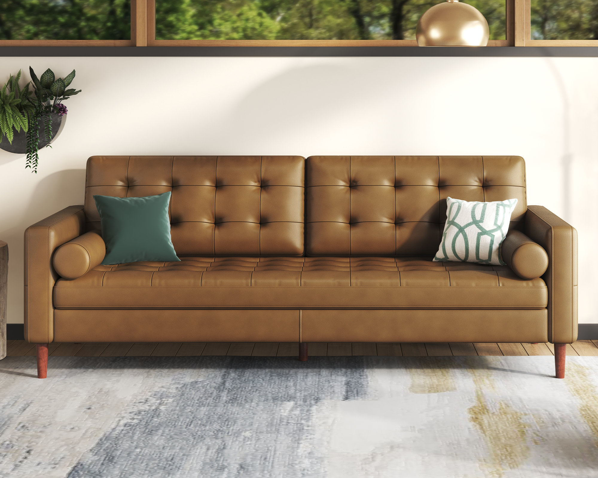 Latitude Run® Leather Sofa,Genuine Leather Sofa,3 Seater Sofa,Mid ...