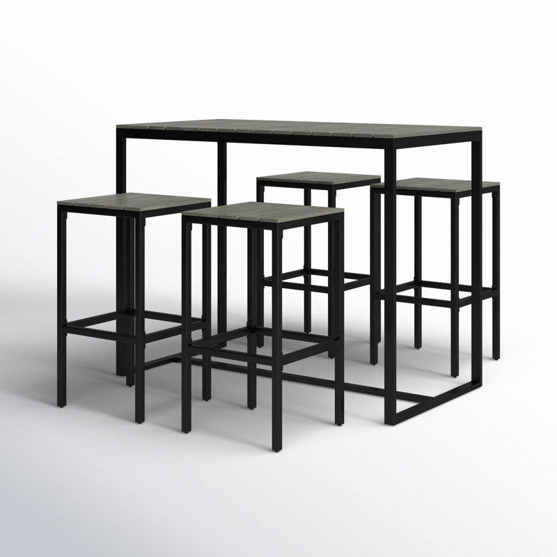 51.25'' D Rectangular 4-Person Acacia Wood and Iron Bar Height Patio Dining Set , Gray
