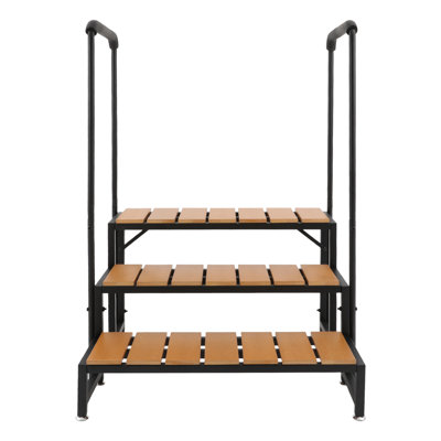 Plateforme d'escalier extérieur à 3 marches avec rampe double, marches antidérapantes en WPC pour piscine hors terre et spa