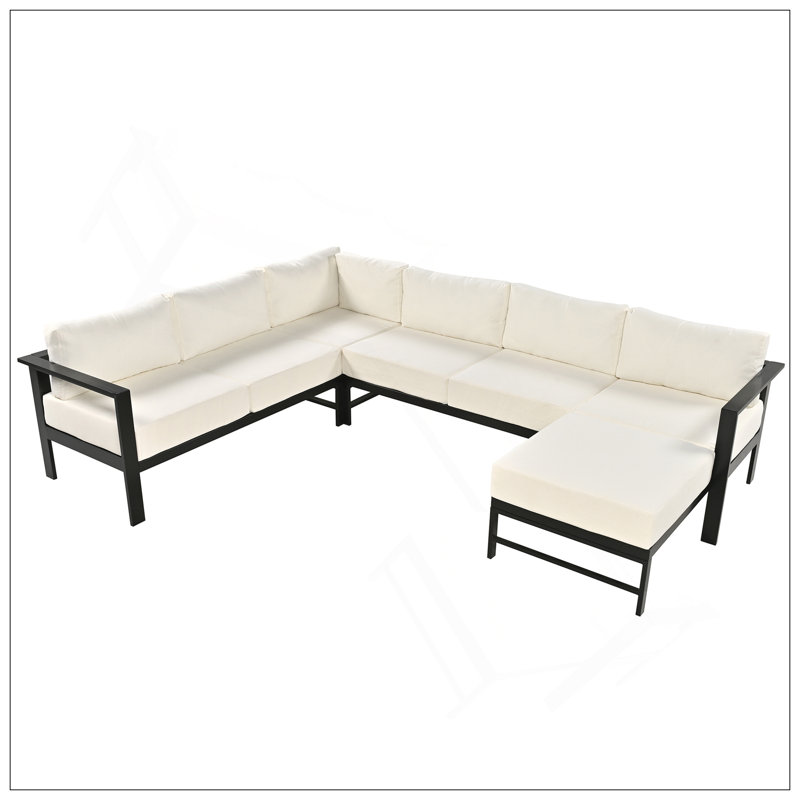 Ensemble de canapé d'extérieur en forme de U pour plusieurs personnes, adapté aux jardins, aux cours et aux balcons., Blanc