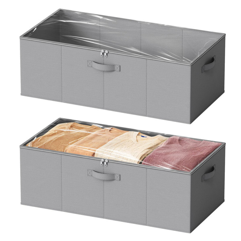 2 Pack 10" High Under Bed Storage Containers, Large Underbed Storage Organizer Bins With Lids, Gray, Gray