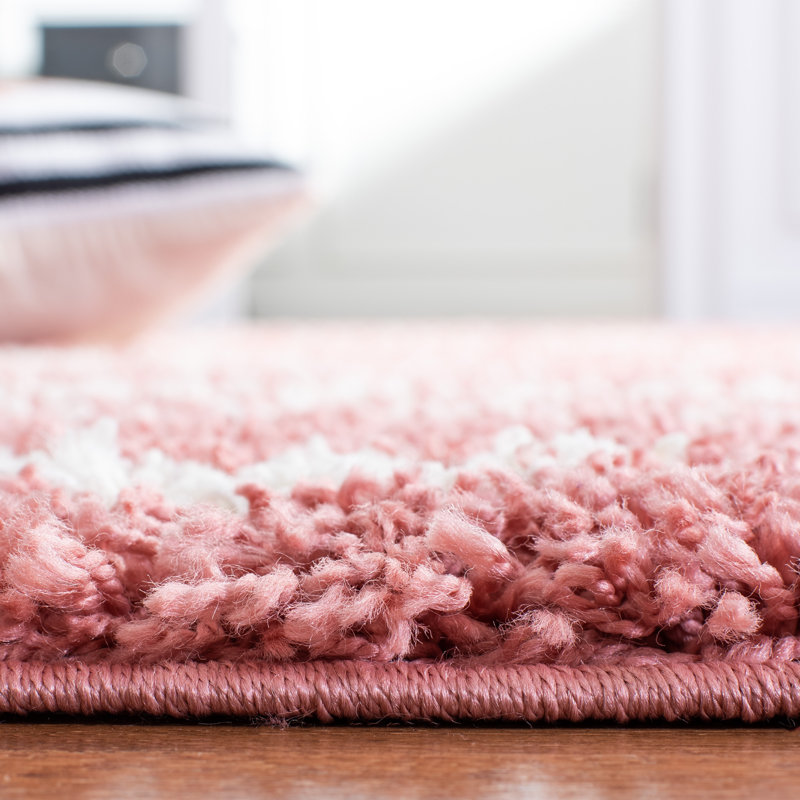 Tapis à poils longs rose / ivoire Averian 603, Rectangle 9 pi x 12 pi