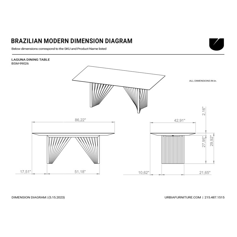 Modern Brazilian Laguna Glass Top Dining Table, Off White Top/Nogal Base