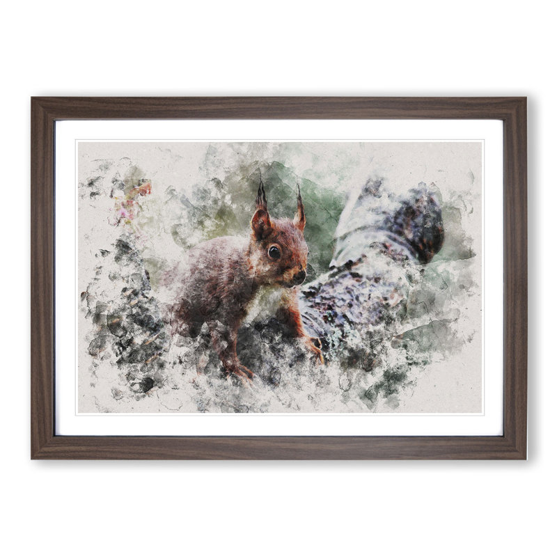 Red Squirrel Vol.1 - Picture Frame Painting, 65cm H x 90cm W x 2cm D, Walnut Framed