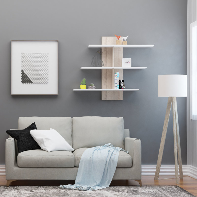 Croom 3 Piece Accent Shelf, White/Oak
