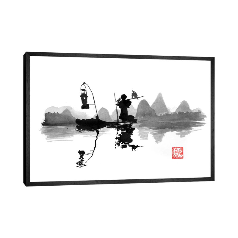 Fishing At Night by Péchane - Print on Canvas, 66.04 cm H x 45.72 cm W, Black Framed
