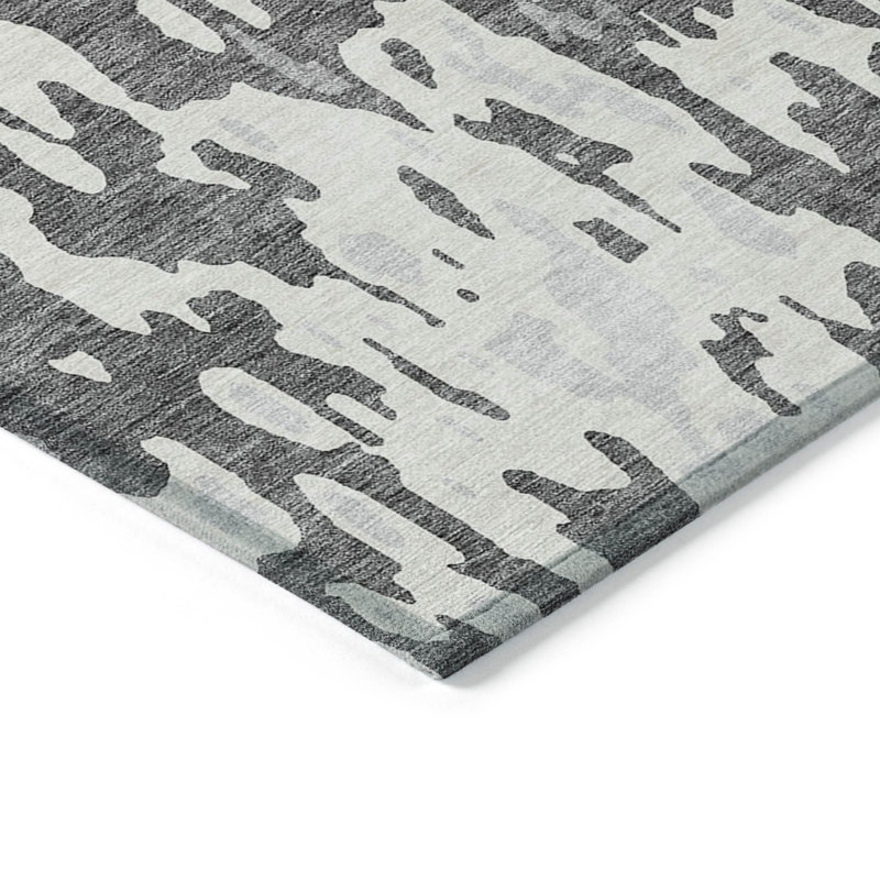 Gray Rectangular Machine-Washable Non-Slip Indoor/Outdoor Rug