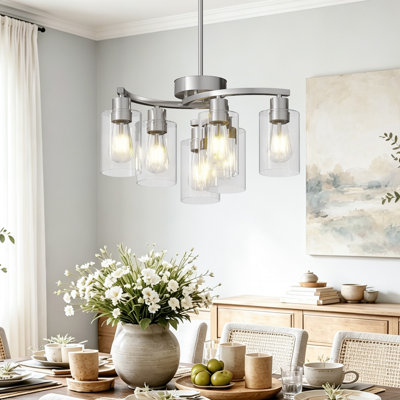 6 - Light Dimmable Modern Chandeliers, Kitchen Island Chandelier with Clear Glass Shade for Kitchen Island, Living Room, Bathroom, Entryway, Bedroom