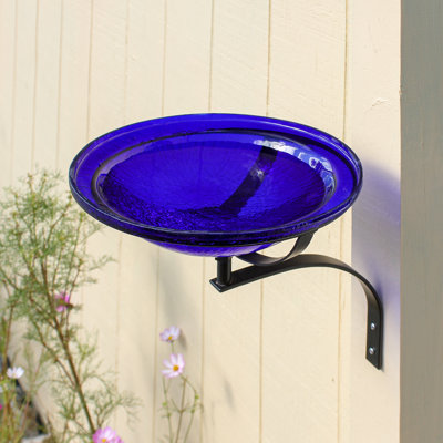 12 Inch Crackle Birdbath with Wall Mount Bracket