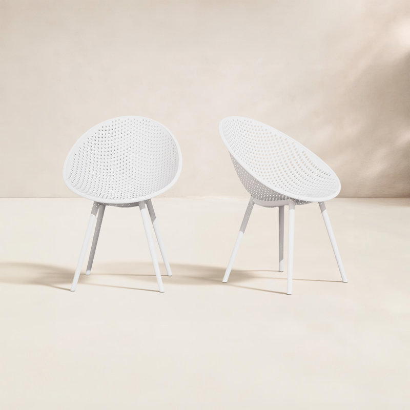 Chaise d'appoint de salle à manger en plastique 2pc Norna, Blanc