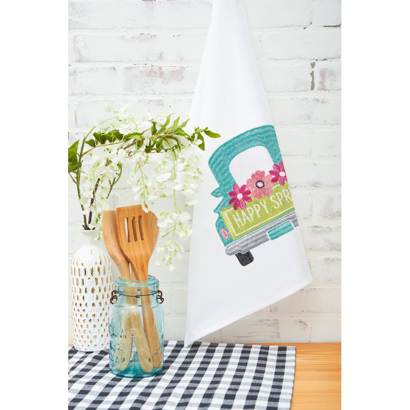 Happy Spring Truck towel, White/Blue/Green Happy Spring Truck