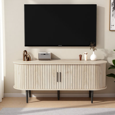 Meuble télé, console de télévision moderne de 47 po avec compartiment de rangement et porte coulissante, centre de divertissement pour jeux vidéo avec armoire pour salon, chambre à coucher, bureau