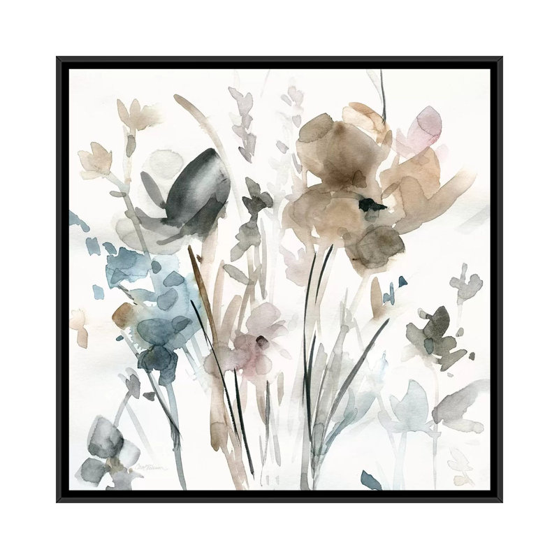 Allure délicate fleuris ii, H 37 po x l 37 po x P 1,5 po, Toile avec cadre noir, Pas de tapis