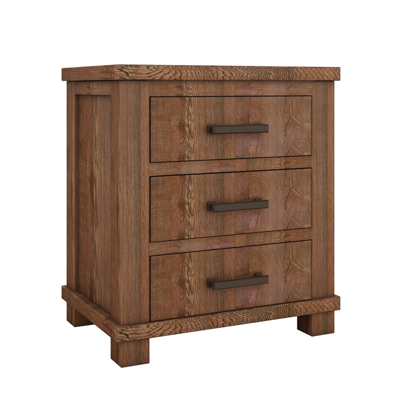 Rustic Three Drawer Reclaimed Solid Wood Farmhouse Nightstand Set Of Two