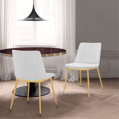 Ensemble de 2 chaises de salle à manger modernes en velours blanc et pieds en métal doré