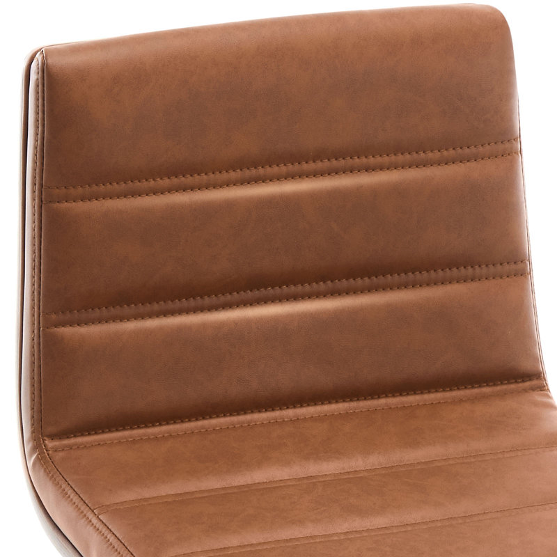 Bomia Swivel Upholstered Stool With Solid Wood Frame and L-Shaped PU Leather Back, Counter Stool (26" Seat Height), Caramel