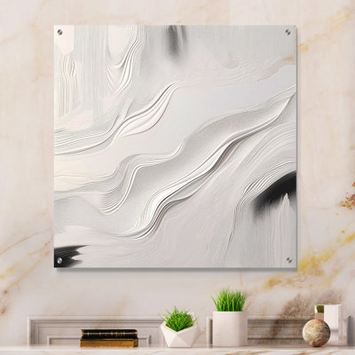 Blanc et gris ondulations de pierre V - art mural acrylique abstrait en marbre