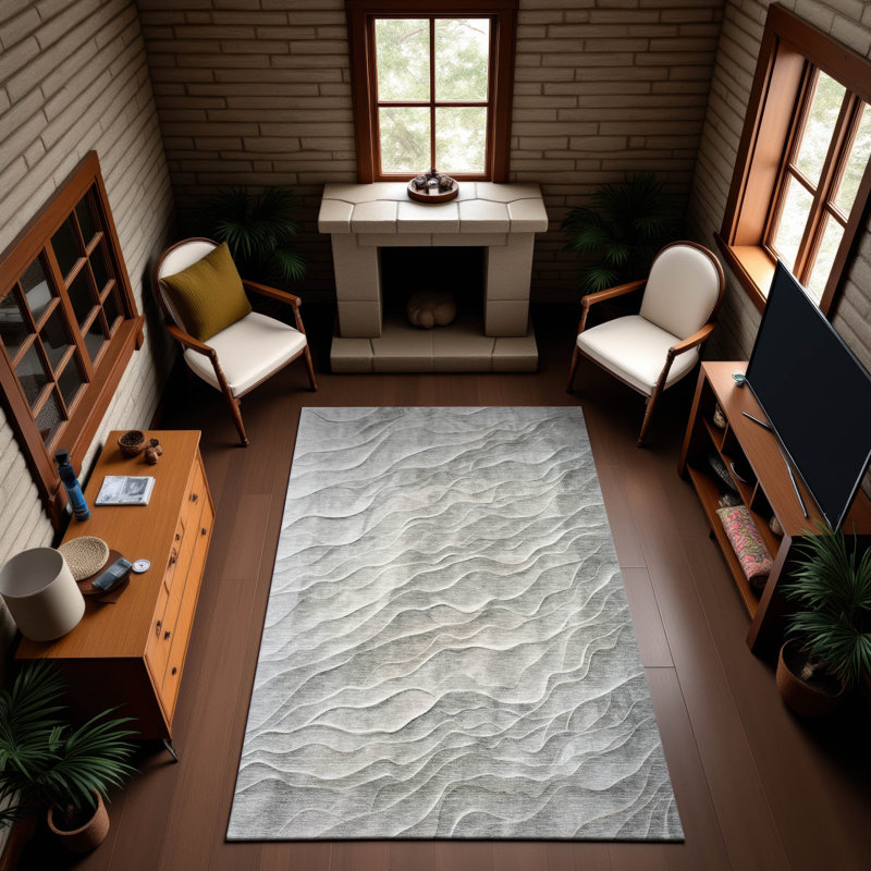 Premium Machine Washable Harjo AMF1614 Waves Rug, Rectangle 10' x 14'