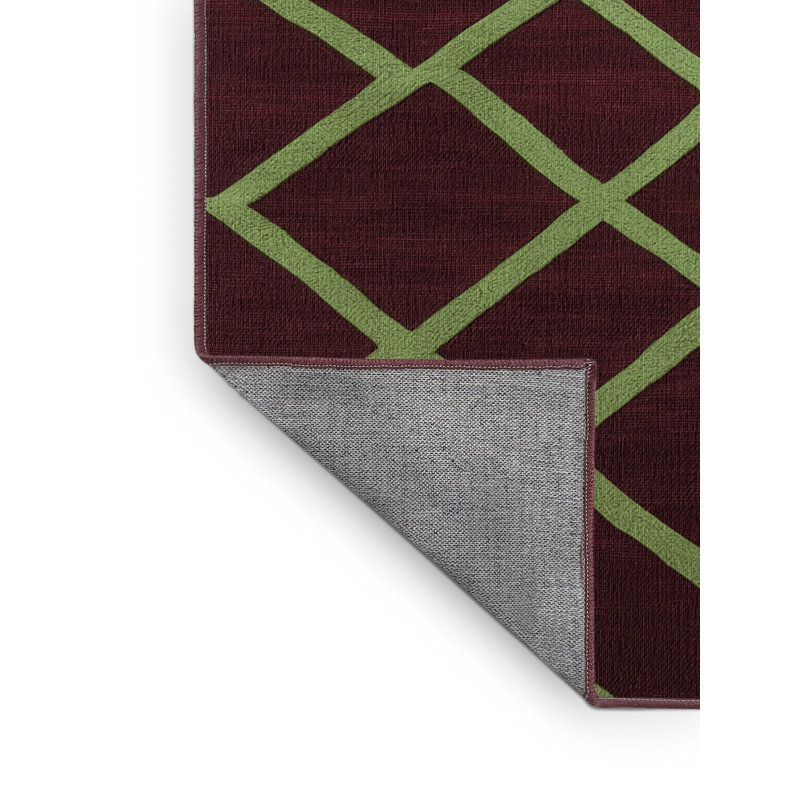Machine Washable Trellis Red Area Rug, Round 5'