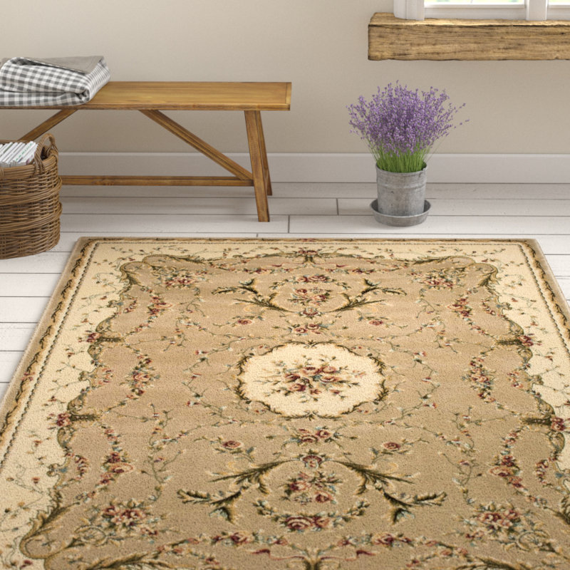 Tapis crème à motif floral Sherley, Rectangle 3 pi 9 po x 5 pi 9 po