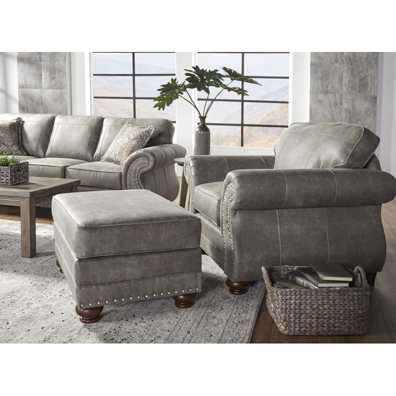 Macalla Upholstered Armchair with Ottoman, Goliath Mica