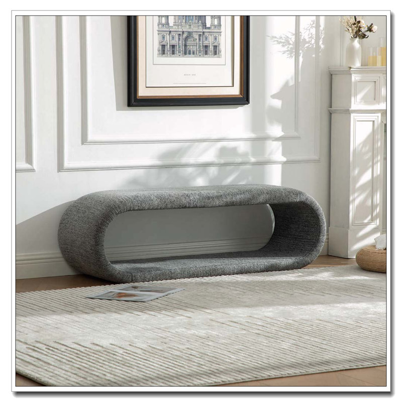 52.17"Wide Chenille Upholstered Bench, Gray