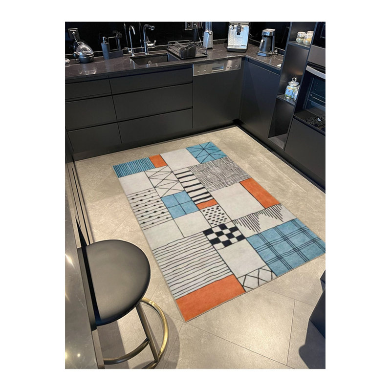 Tapis décoratif tissé à motif géométrique moderne, Sous-tapis carré 3 pi 3 po inclus