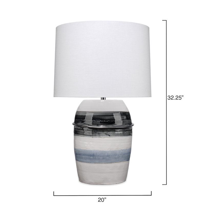 Horizon Striped Ceramic Table Lamp with Off White Linen Shade