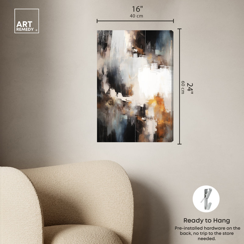 Abstract Waterfall Brown and White Canvas Wall Art, 24" x 16"