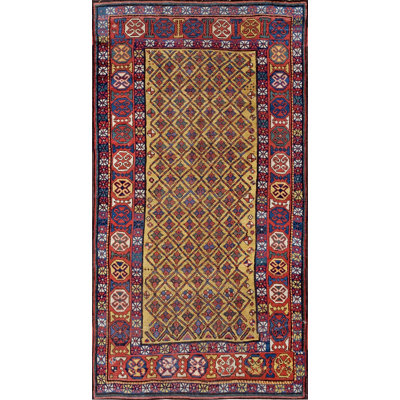 Tapis de couleur jaune à motif géométrique tribal Shirvan