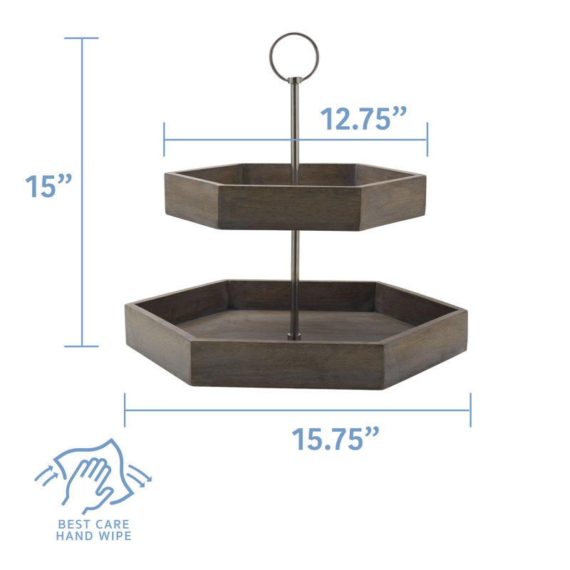 Gourmet Basics by Mikasa Hex 2-Tier Mango Wood Serving Tray, Gray