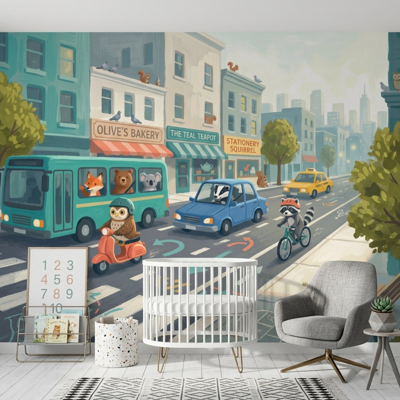 Papier peint ville, paysage urbain, paysage urbain amovible, 160 po x 108 po, Texturé non collé