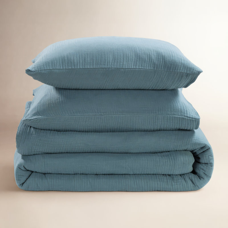 Ensemble d'édredon en voile de coton classique, décontracté, moderne, rustique, doux et léger, Bleu tempête