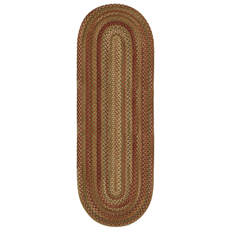 Michal Gladys Braided Striped Red/Brown/Green Area Rug, Oval 9' 2" x 13' 2"