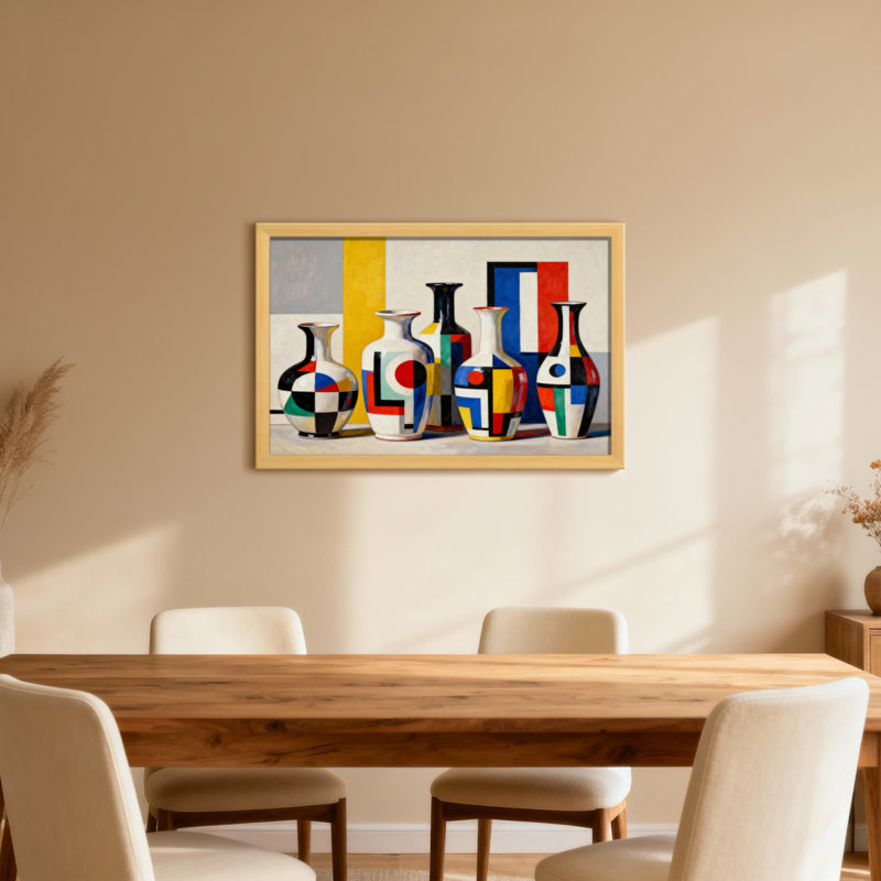 Motif géométrique abstrait de vases géométriques, H 12 po x l 18 po, Toile tendue, Ne s’applique pas