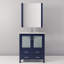 Bleu marine, 30 po W, meuble-lavabo, plateau en céramique blanche, robinet à un trou, poignée de miroir ovale encadrée à fixation murale 28 po-387693922