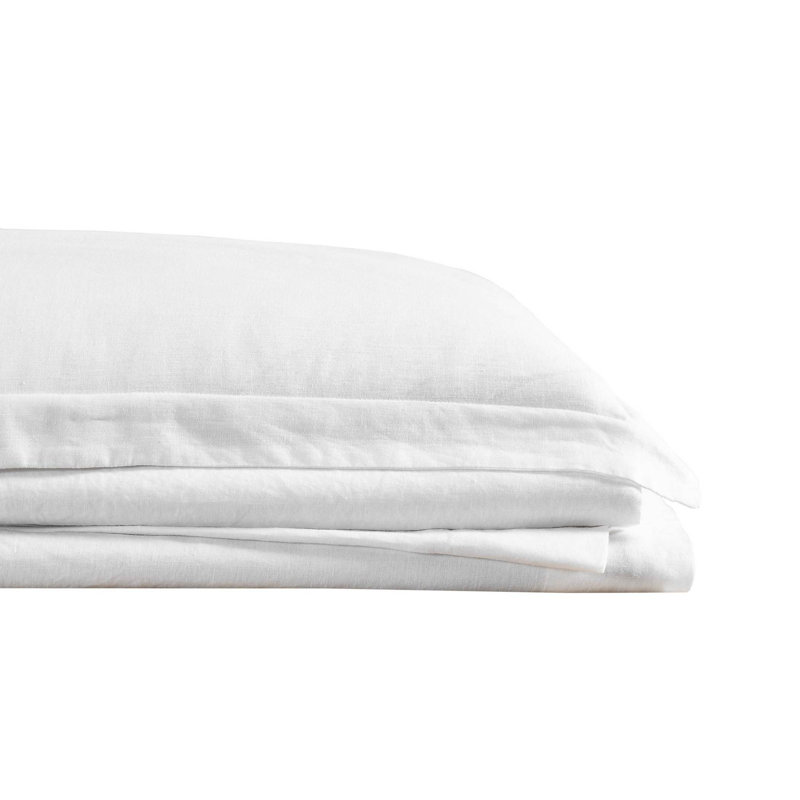 Nena 100% Linen Standard Sheet Set, White, Queen Sheet Set + Fitted Sheet + 2 Pillowcases