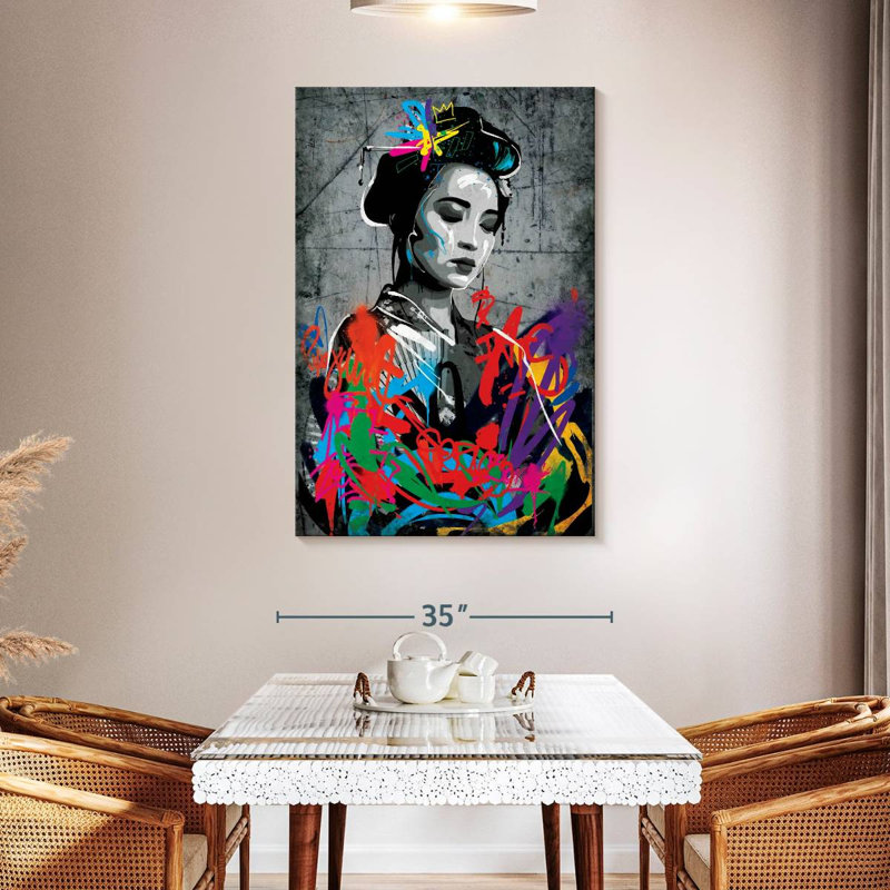 Portrait de femme grunge sur toile, H 48 po x l 32 po x P 1,25 po