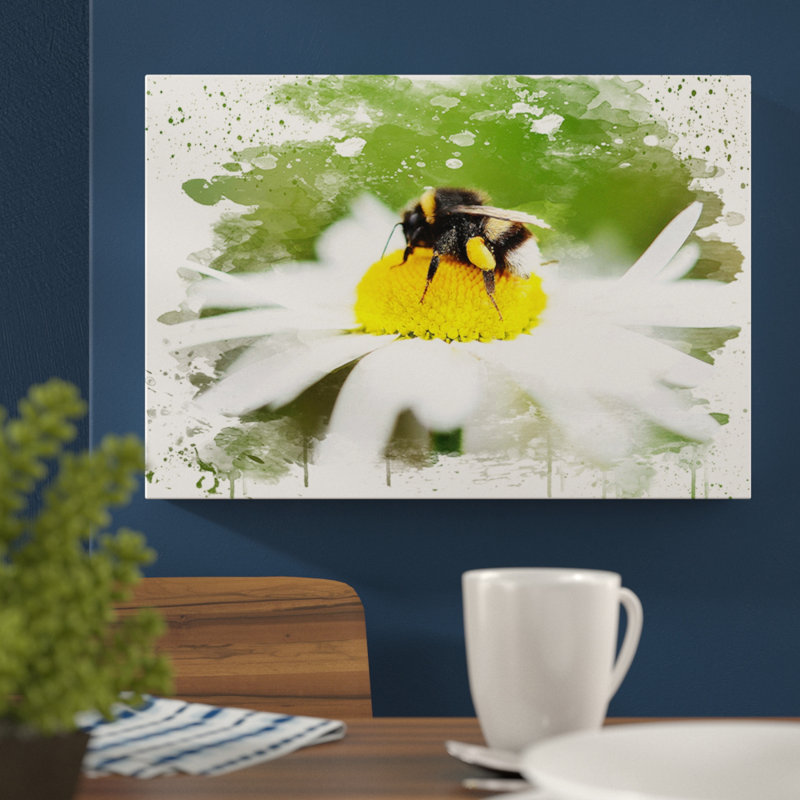 Bumble Bee White Daisy - Wall Art, 35cm H x 50cm W, Wrapped Canvas