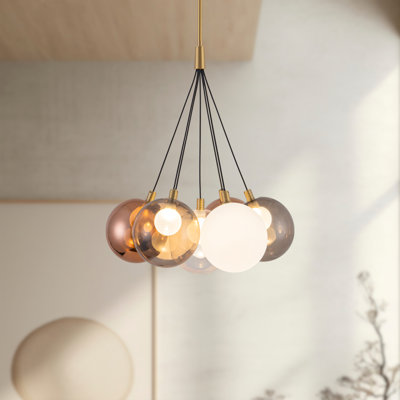 Bolla 17-in Brushed Gold dimmable LED Chandelier with Mixed Glass