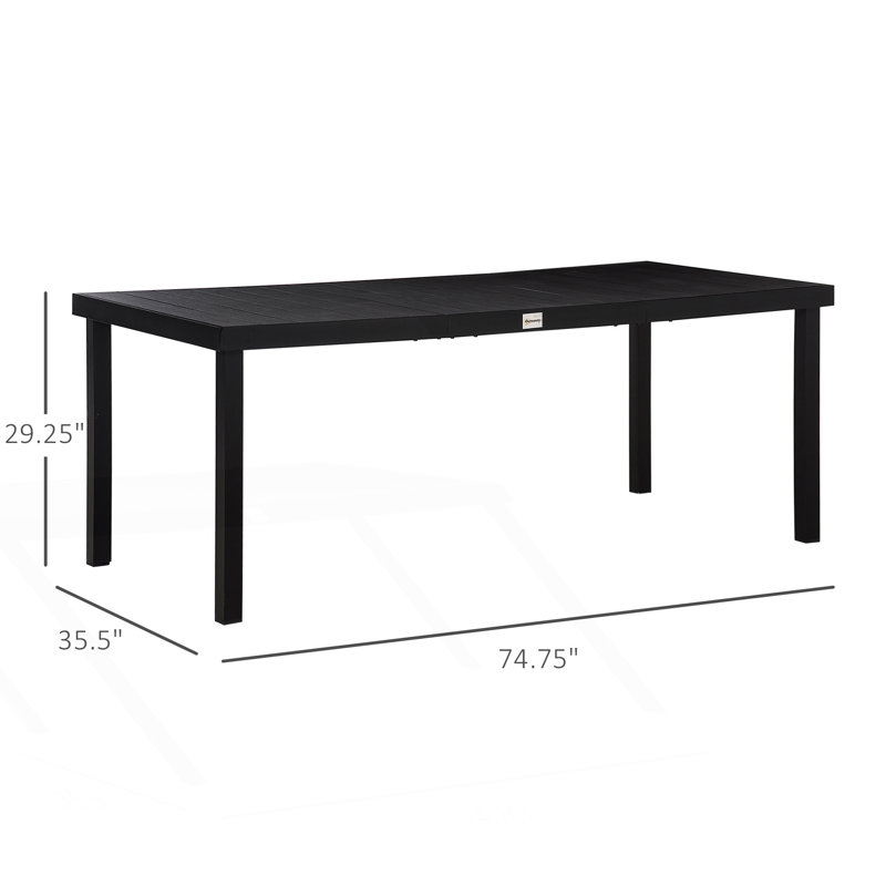 Outdoor Dining Table, Rectangular Garden Table, Black