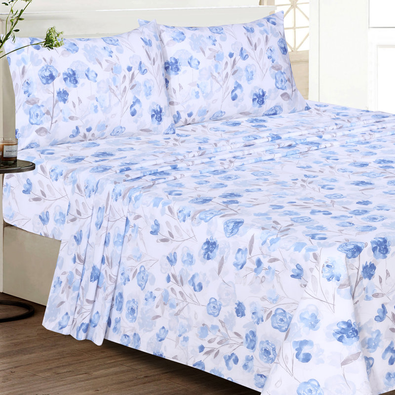 100% Cotton Sheets Sets Soft Crispy Percale Cooling Sheets 16 Inch Deep Pocket Bed Sheets, Baby Blue