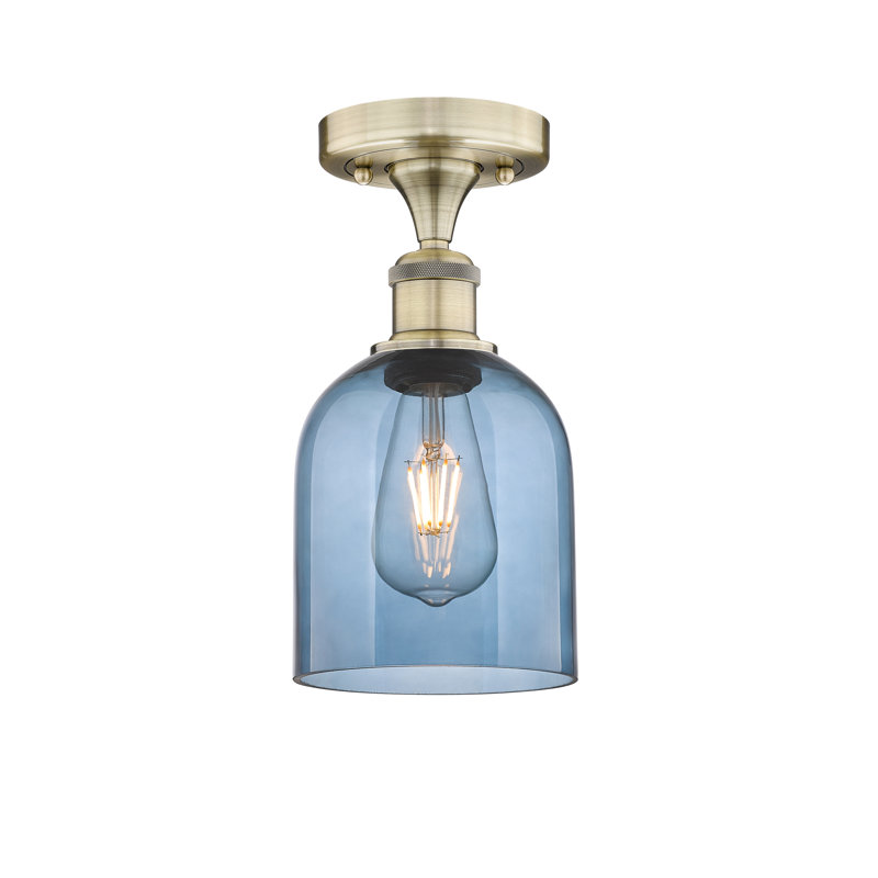 Edison - Allysson - 1 Light 6" Semi-Flush Mount - Seedy Shade, Princess Blue, Antique Brass