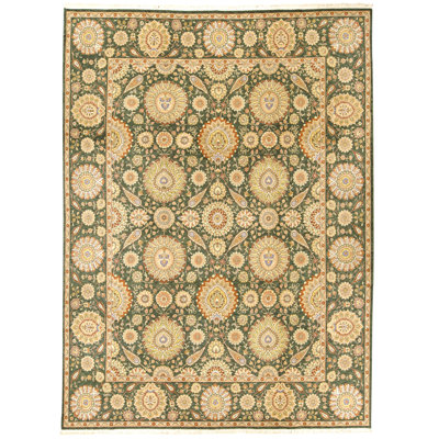 High-Quality Hand-Knotted Dark Green Area Rug