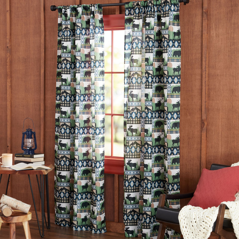 Green and Blue Rustic Plaid Moose Lodge Curtain Panel Pair