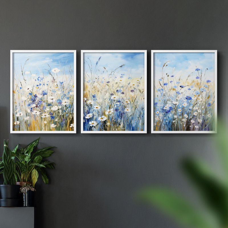 Étude florale, série V, ensemble de 3 estampes numériques, prêt à accrocher, Cadre blanc, H 10 po x l 8 po